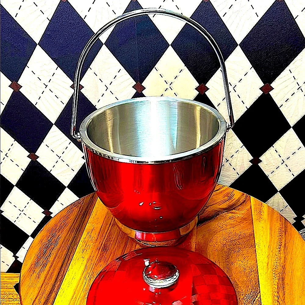 Mid-Century Red Acrylic & Stainless Steel Ice Bucket – Bold Retro Barware - Picture 6 of 14